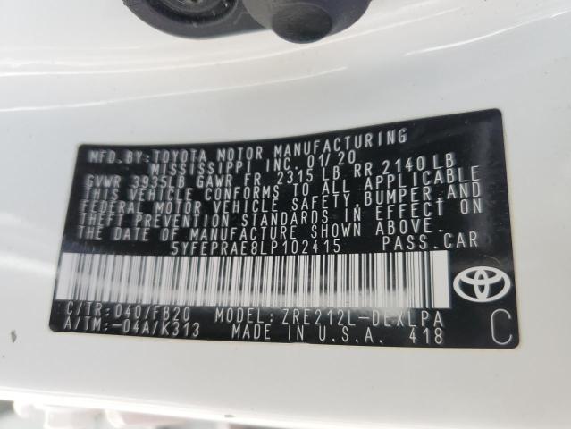 Photo 12 VIN: 5YFEPRAE8LP102415 - TOYOTA COROLLA 