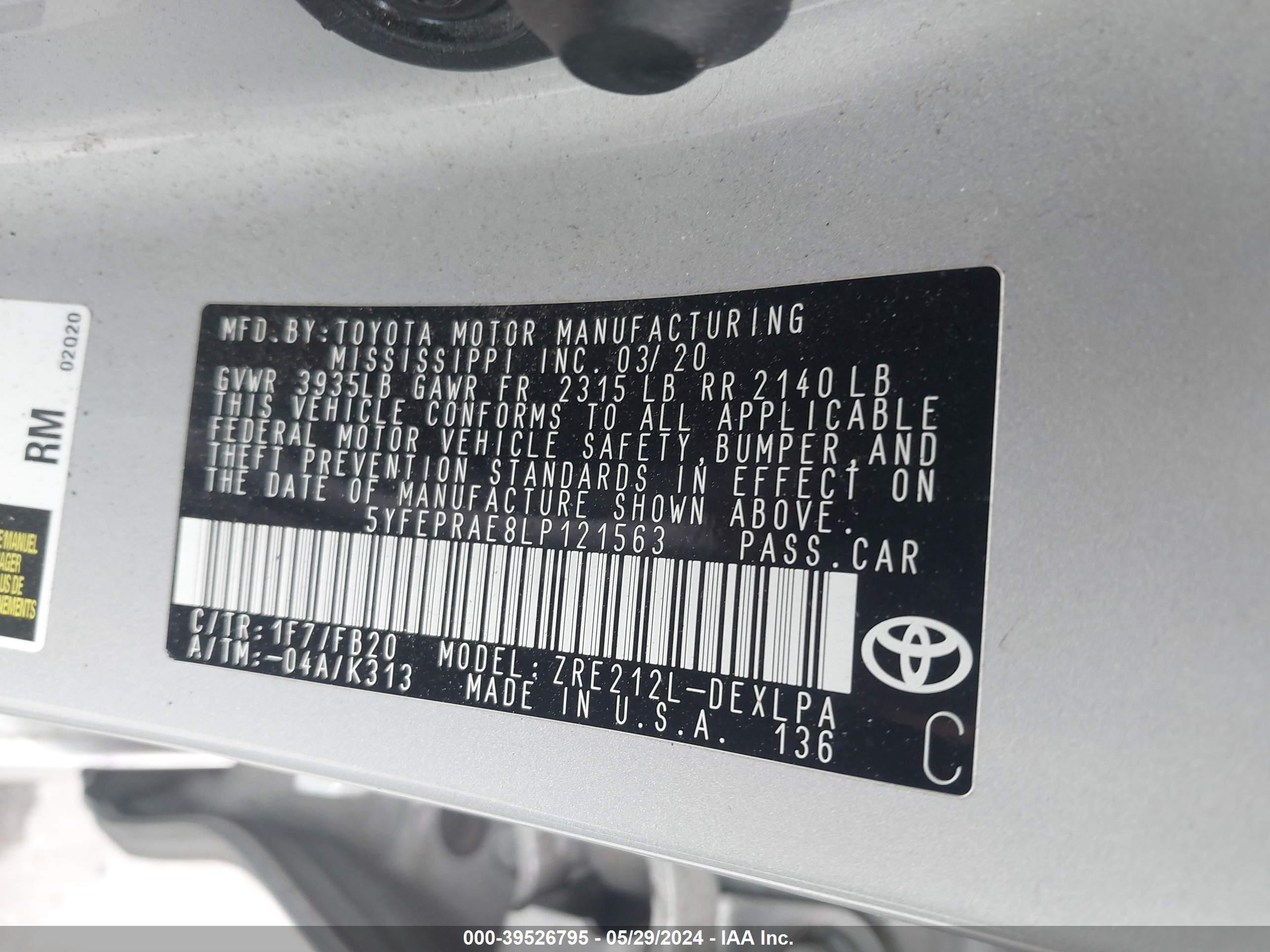 Photo 8 VIN: 5YFEPRAE8LP121563 - TOYOTA COROLLA 