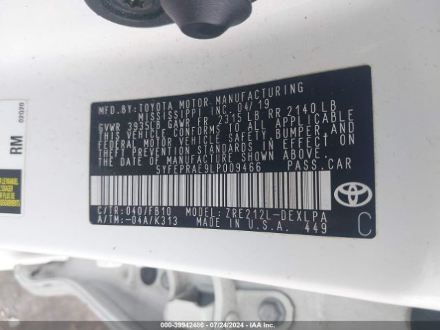 Photo 8 VIN: 5YFEPRAE9LP009466 - TOYOTA COROLLA 