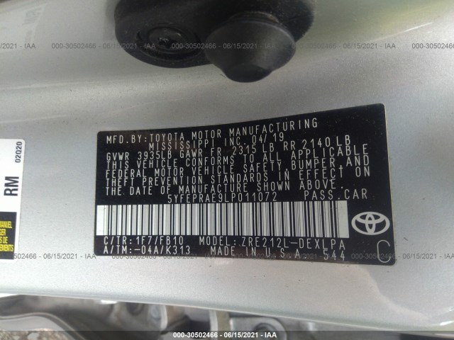 Photo 8 VIN: 5YFEPRAE9LP011072 - TOYOTA COROLLA 