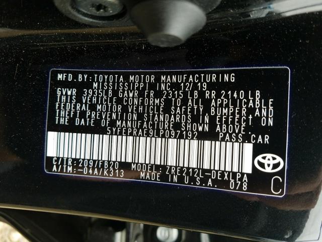 Photo 9 VIN: 5YFEPRAE9LP097192 - TOYOTA COROLLA LE 