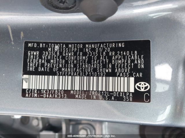 Photo 8 VIN: 5YFEPRAEXLP110192 - TOYOTA COROLLA 