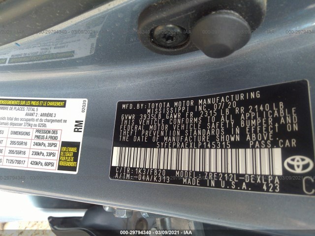 Photo 8 VIN: 5YFEPRAEXLP145315 - TOYOTA COROLLA 