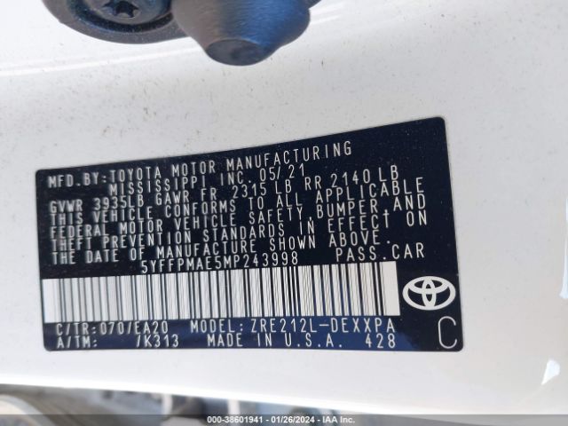 Photo 8 VIN: 5YFFPMAE5MP243998 - TOYOTA COROLLA 