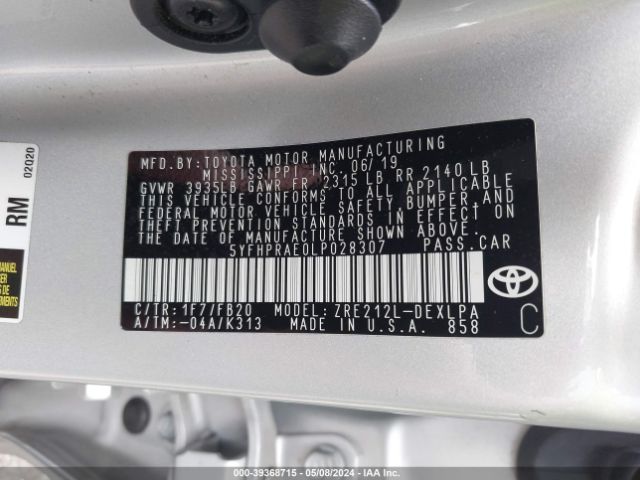 Photo 8 VIN: 5YFHPRAE0LP028307 - TOYOTA COROLLA 