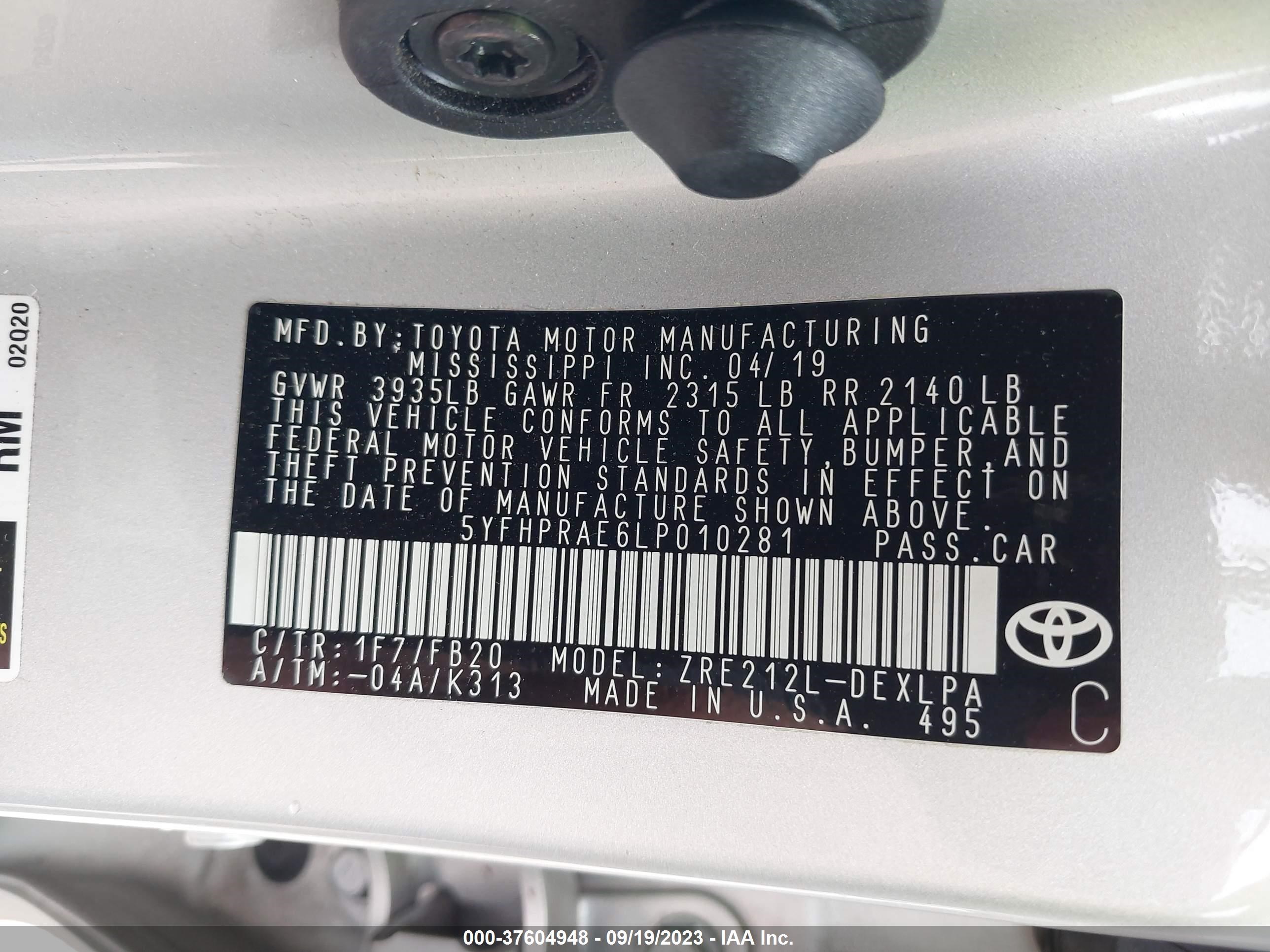 Photo 8 VIN: 5YFHPRAE6LP010281 - TOYOTA COROLLA 