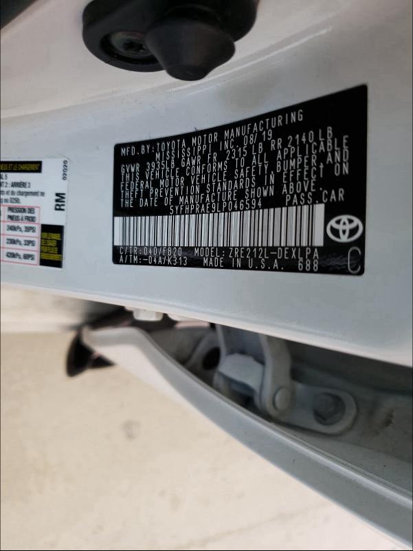 Photo 9 VIN: 5YFHPRAE9LP046594 - TOYOTA COROLLA LE 