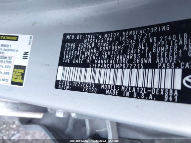 Photo 8 VIN: 5YFP4MCE1MP077215 - TOYOTA COROLLA 