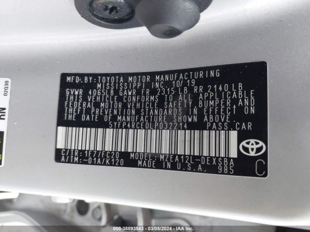 Photo 8 VIN: 5YFP4RCE0LP032214 - TOYOTA COROLLA 