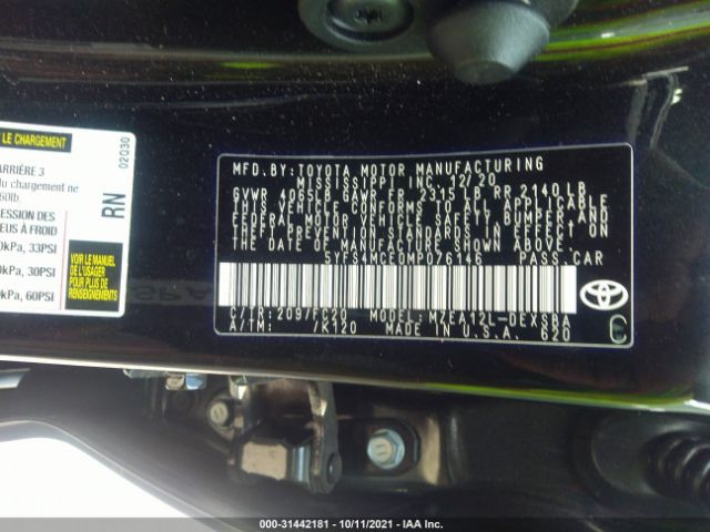 Photo 8 VIN: 5YFS4MCE0MP076146 - TOYOTA COROLLA 