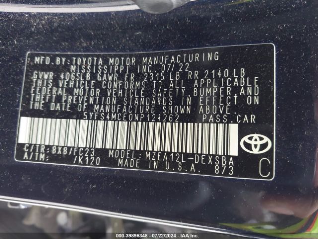 Photo 8 VIN: 5YFS4MCE0NP124262 - TOYOTA COROLLA 