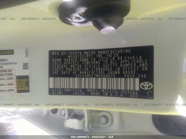 Photo 8 VIN: 5YFS4MCE1MP068878 - TOYOTA COROLLA 