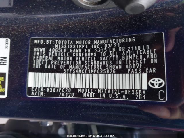 Photo 8 VIN: 5YFS4MCE1MP085826 - TOYOTA COROLLA 