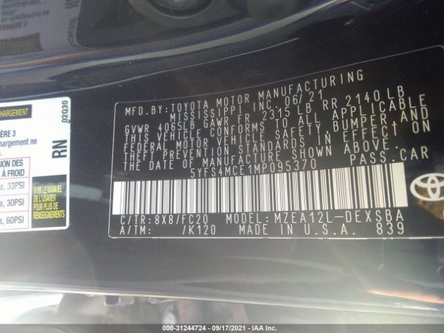 Photo 8 VIN: 5YFS4MCE1MP095370 - TOYOTA COROLLA SE 