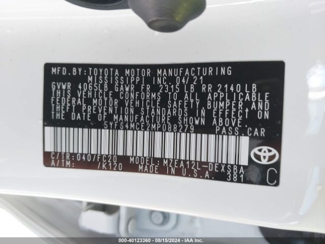 Photo 8 VIN: 5YFS4MCE2MP088279 - TOYOTA COROLLA 