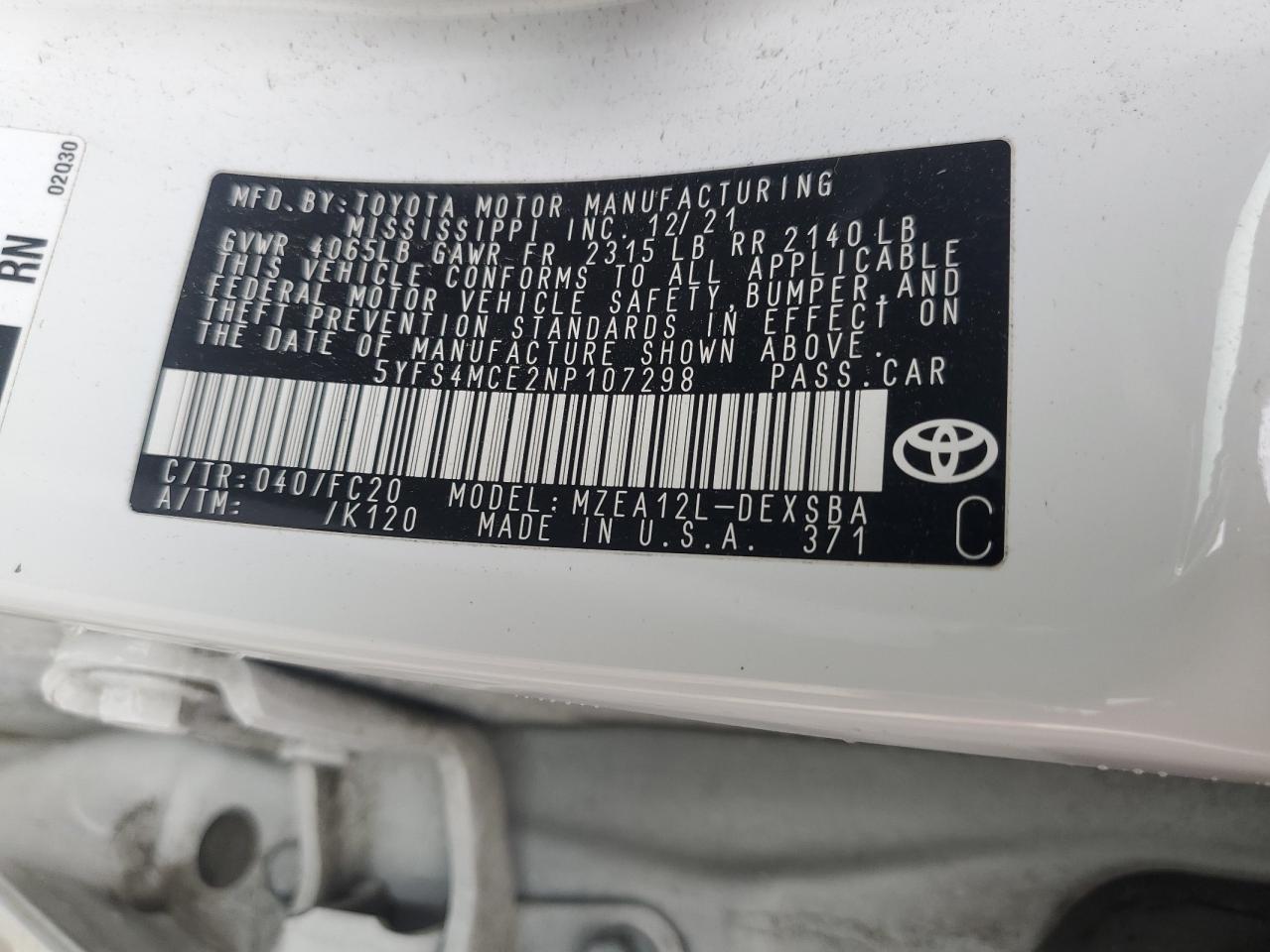 Photo 11 VIN: 5YFS4MCE2NP107298 - TOYOTA COROLLA 