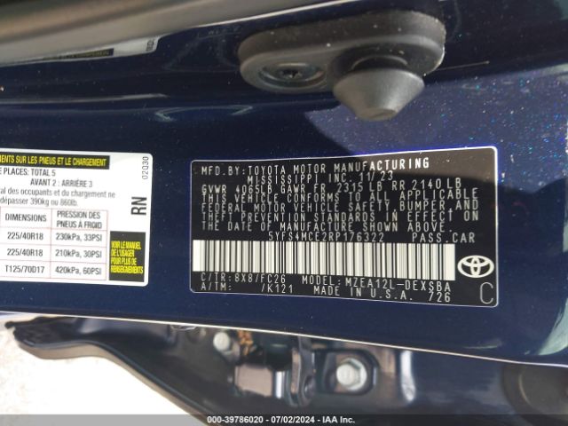 Photo 8 VIN: 5YFS4MCE2RP176322 - TOYOTA COROLLA 