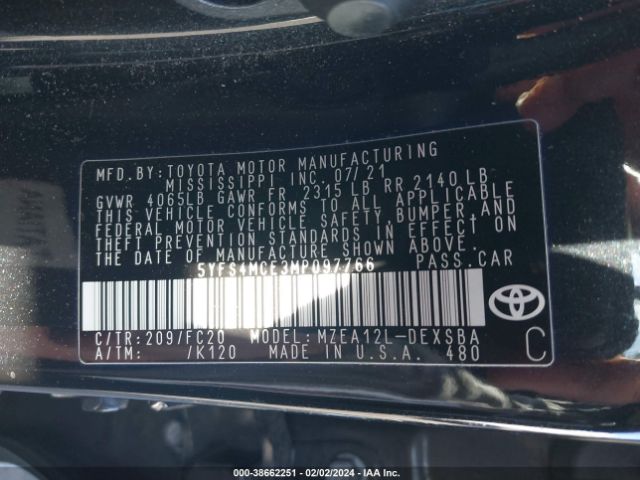 Photo 8 VIN: 5YFS4MCE3MP097766 - TOYOTA COROLLA 