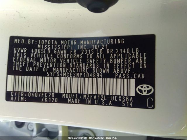 Photo 8 VIN: 5YFS4MCE3NP104894 - TOYOTA COROLLA 