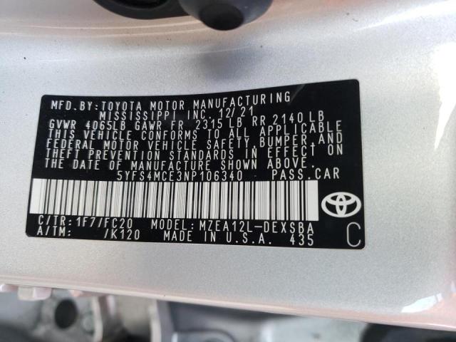 Photo 12 VIN: 5YFS4MCE3NP106340 - TOYOTA COROLLA SE 