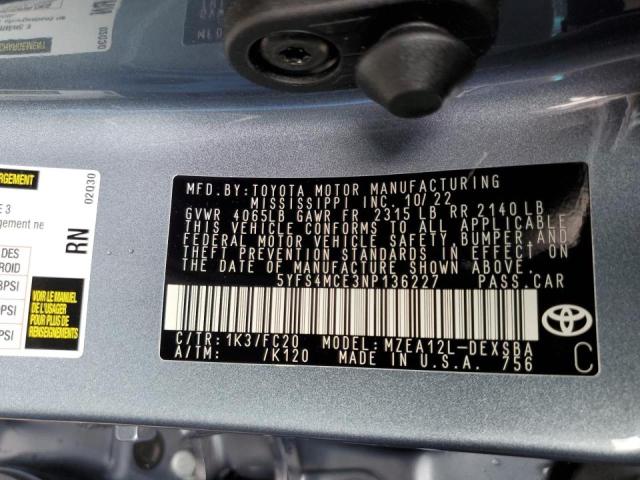 Photo 11 VIN: 5YFS4MCE3NP136227 - TOYOTA COROLLA SE 