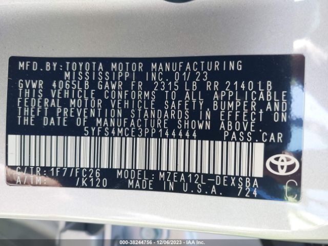 Photo 8 VIN: 5YFS4MCE3PP144444 - TOYOTA COROLLA 