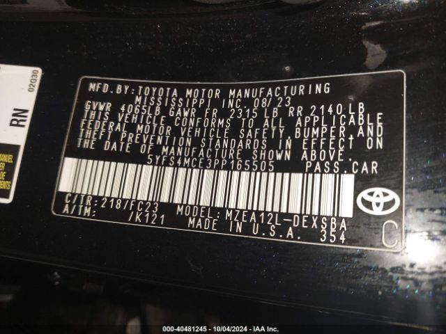 Photo 8 VIN: 5YFS4MCE3PP165505 - TOYOTA COROLLA 