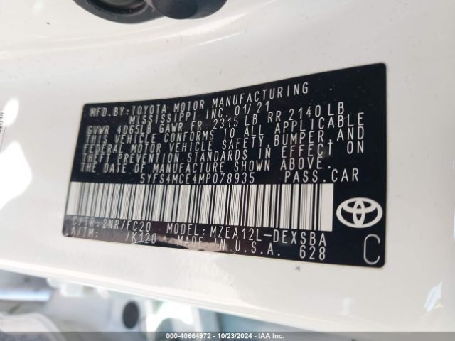 Photo 8 VIN: 5YFS4MCE4MP078935 - TOYOTA COROLLA 