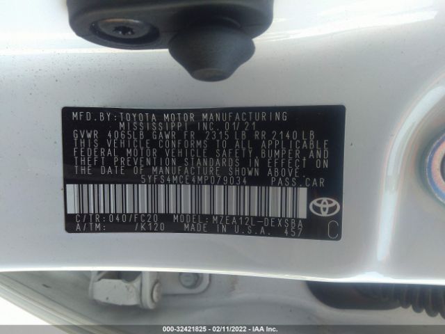 Photo 8 VIN: 5YFS4MCE4MP079034 - TOYOTA COROLLA 