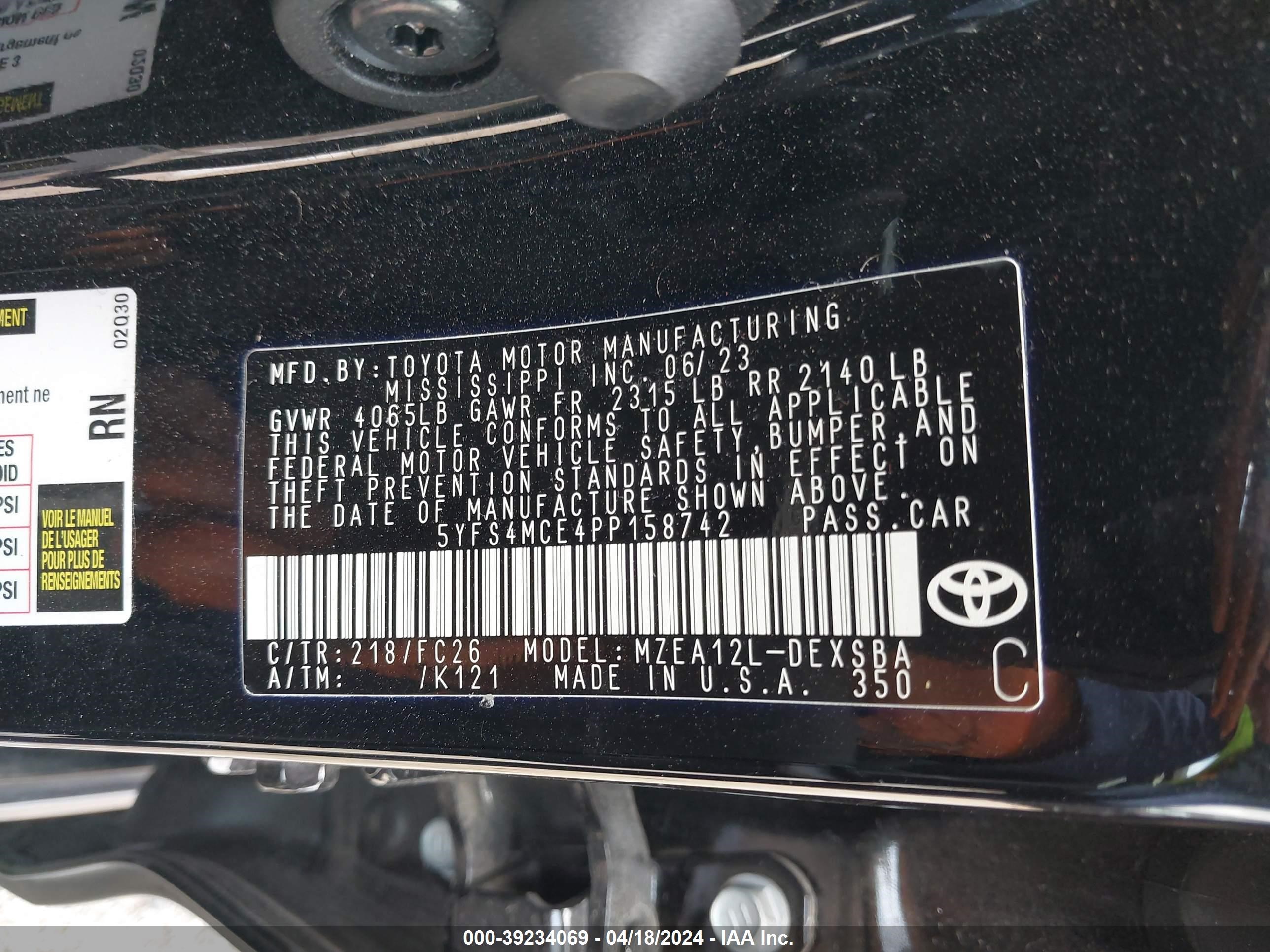 Photo 8 VIN: 5YFS4MCE4PP158742 - TOYOTA COROLLA 