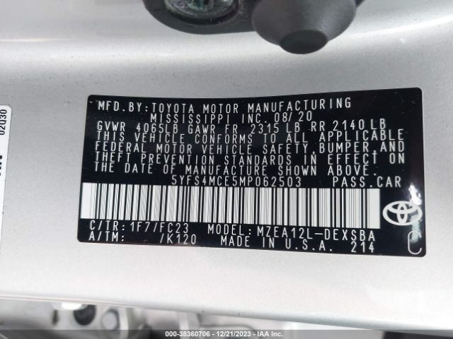 Photo 8 VIN: 5YFS4MCE5MP062503 - TOYOTA COROLLA 