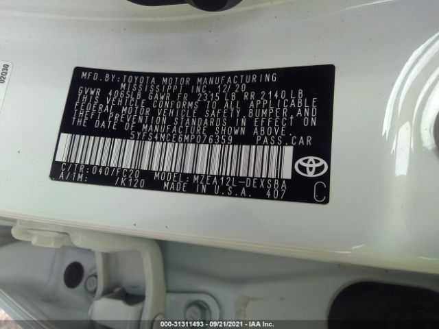 Photo 8 VIN: 5YFS4MCE6MP076359 - TOYOTA COROLLA 