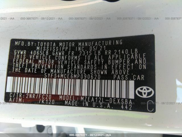 Photo 8 VIN: 5YFS4MCE6MP090620 - TOYOTA COROLLA 