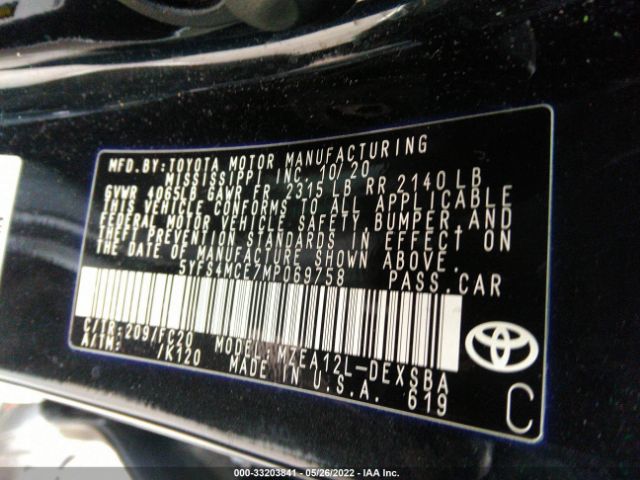 Photo 8 VIN: 5YFS4MCE7MP069758 - TOYOTA COROLLA 