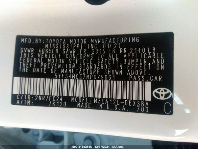 Photo 8 VIN: 5YFS4MCE7MP079061 - TOYOTA COROLLA 