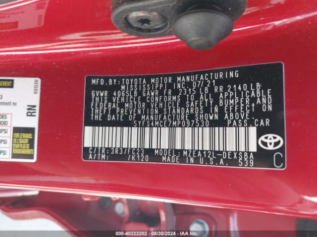 Photo 8 VIN: 5YFS4MCE7MP097530 - TOYOTA COROLLA 