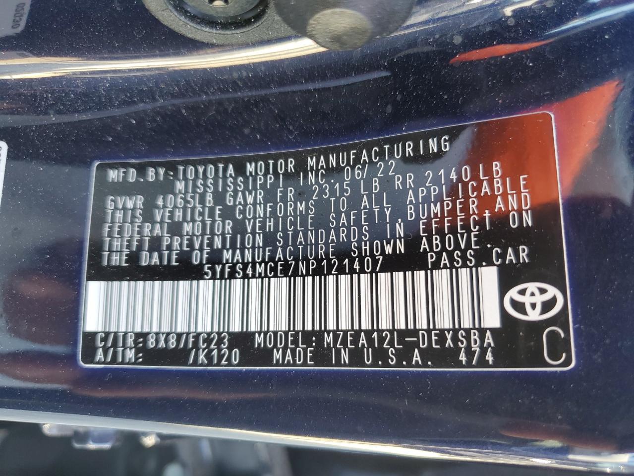 Photo 12 VIN: 5YFS4MCE7NP121407 - TOYOTA COROLLA 