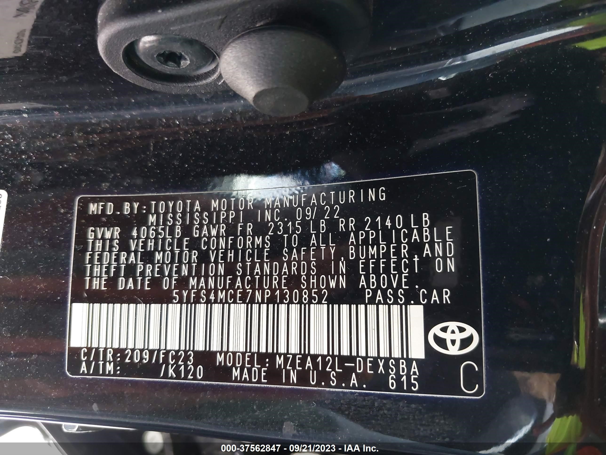 Photo 8 VIN: 5YFS4MCE7NP130852 - TOYOTA COROLLA 