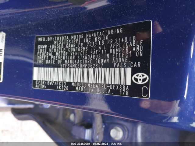 Photo 8 VIN: 5YFS4MCE8MP062897 - TOYOTA COROLLA 