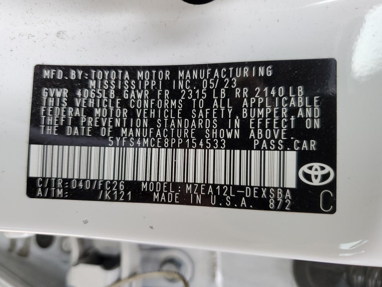 Photo 12 VIN: 5YFS4MCE8PP154533 - TOYOTA COROLLA 