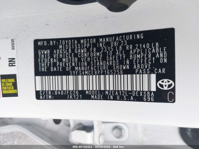 Photo 8 VIN: 5YFS4MCE8PP165256 - TOYOTA COROLLA 