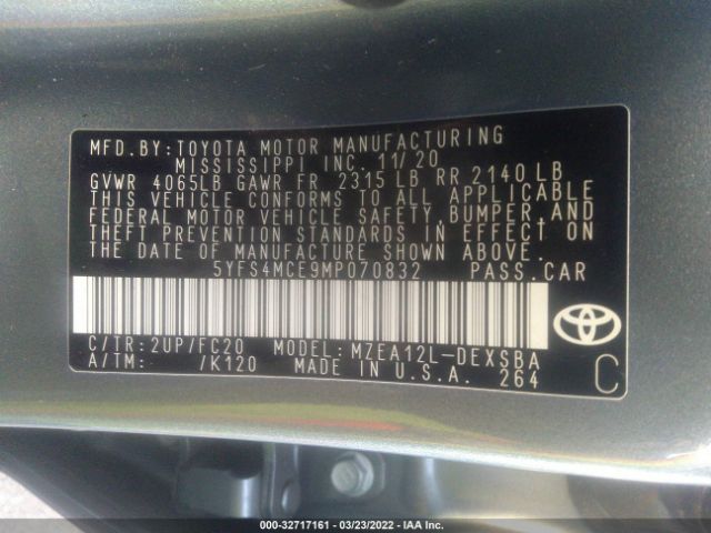 Photo 8 VIN: 5YFS4MCE9MP070832 - TOYOTA COROLLA 