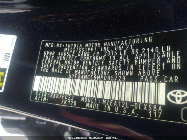 Photo 8 VIN: 5YFS4MCE9MP095729 - TOYOTA COROLLA SE 