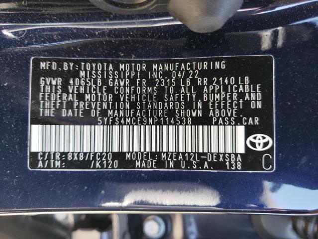 Photo 11 VIN: 5YFS4MCE9NP114538 - TOYOTA COROLLA SE 