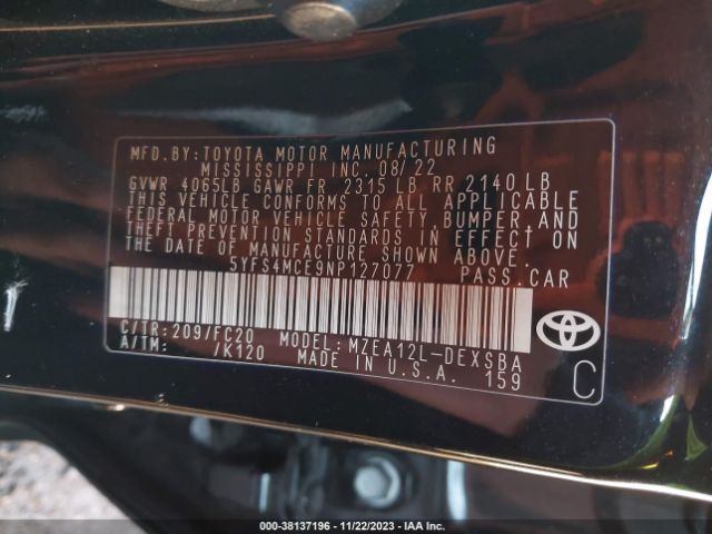 Photo 8 VIN: 5YFS4MCE9NP127077 - TOYOTA COROLLA 