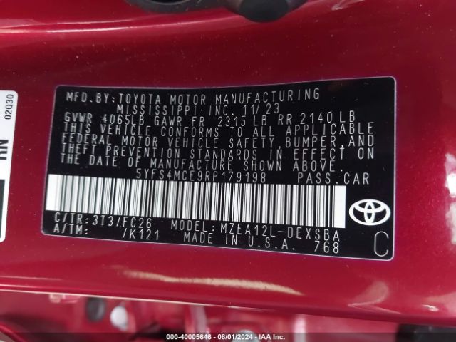 Photo 8 VIN: 5YFS4MCE9RP179198 - TOYOTA COROLLA 