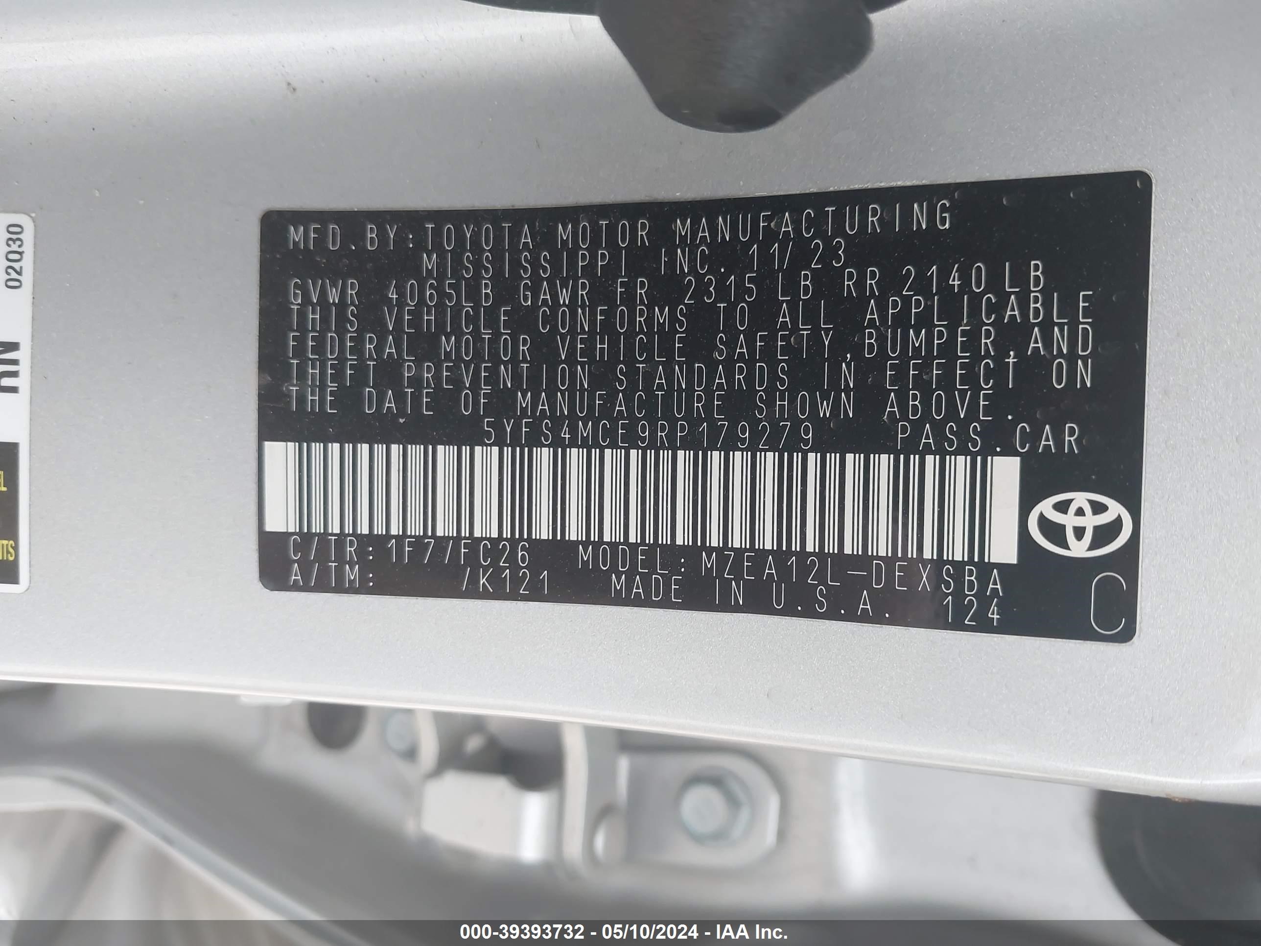 Photo 8 VIN: 5YFS4MCE9RP179279 - TOYOTA COROLLA 