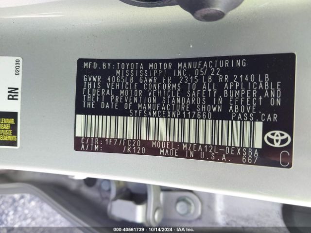 Photo 8 VIN: 5YFS4MCEXNP117660 - TOYOTA COROLLA 