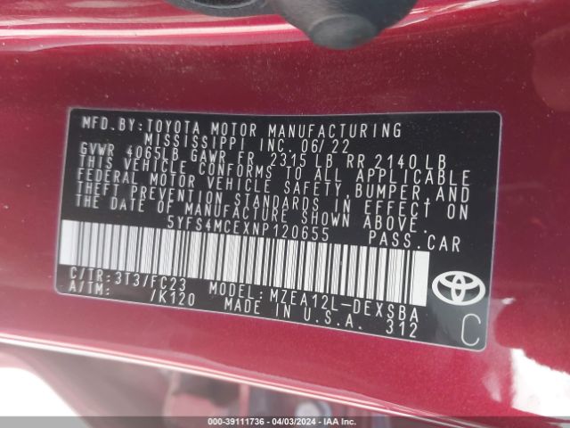 Photo 8 VIN: 5YFS4MCEXNP120655 - TOYOTA COROLLA 