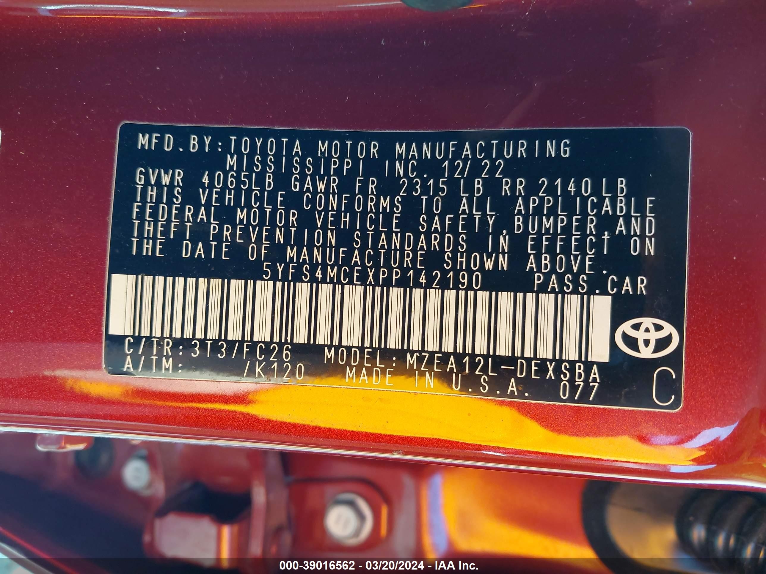 Photo 8 VIN: 5YFS4MCEXPP142190 - TOYOTA COROLLA 